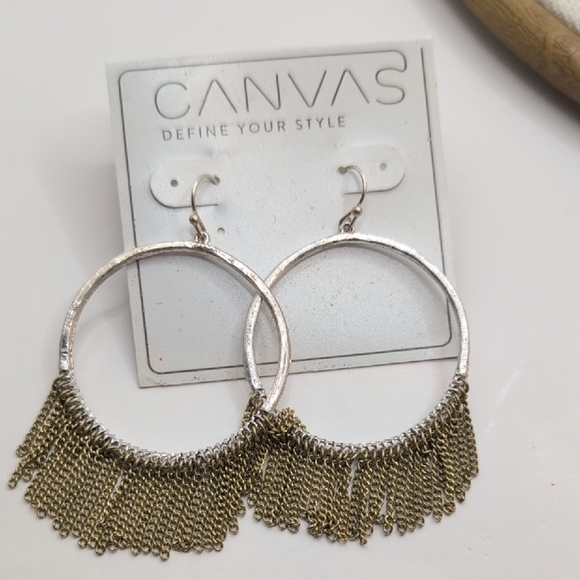Bella Canvas Gold and Silver Fringe Hoop Earrings - Picture 3 of 5
